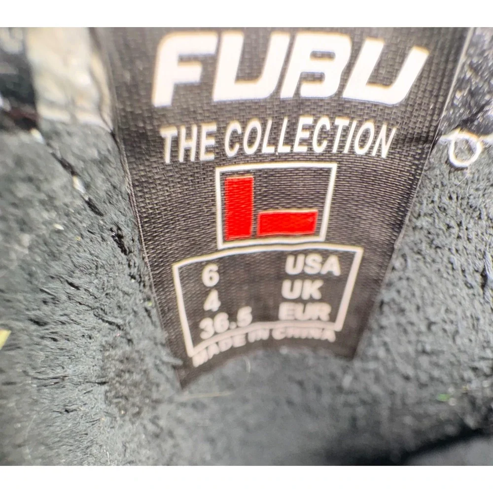 VTG FUBU Black Leather Espadrille Slip On‎ Shoes Mens 6 Women's 8 Retro 90s Y2K